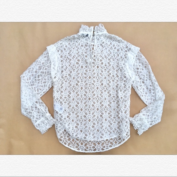 Sandro β Coleta High Neck Lace Blouse in Ecru White Size 1 US 4 - Picture 5 of 9